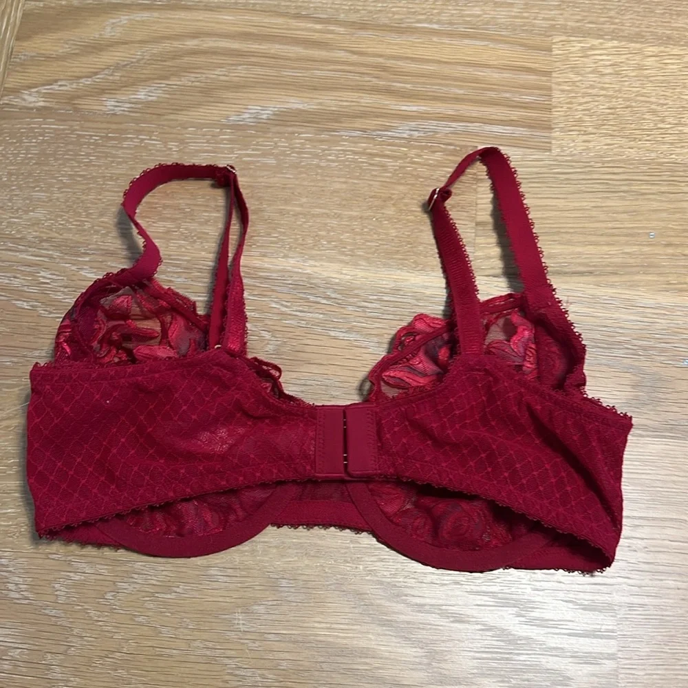 NWOT Victoria’s secret Embroidery low cut Elegant Red Floral Lace Bra size 34 D